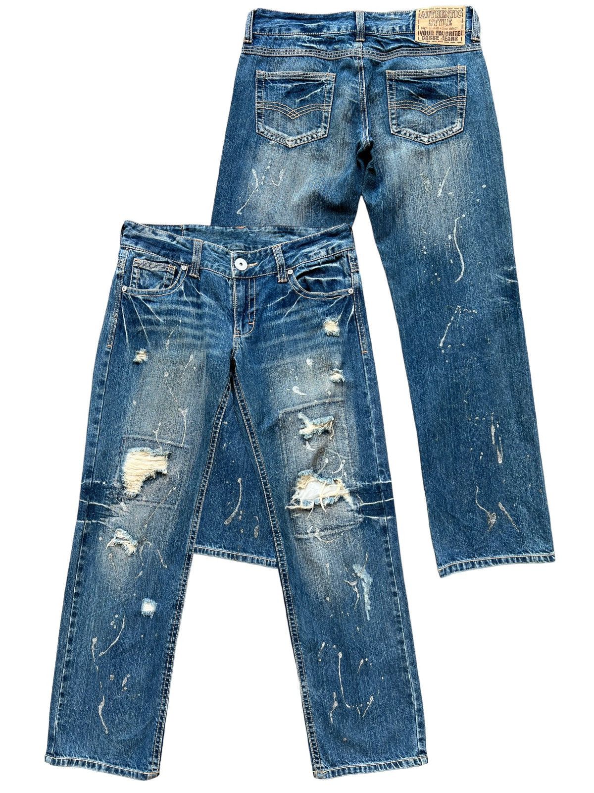 Japanese Brand Distressed Ripped Low Rise Denim Jeans 33x31