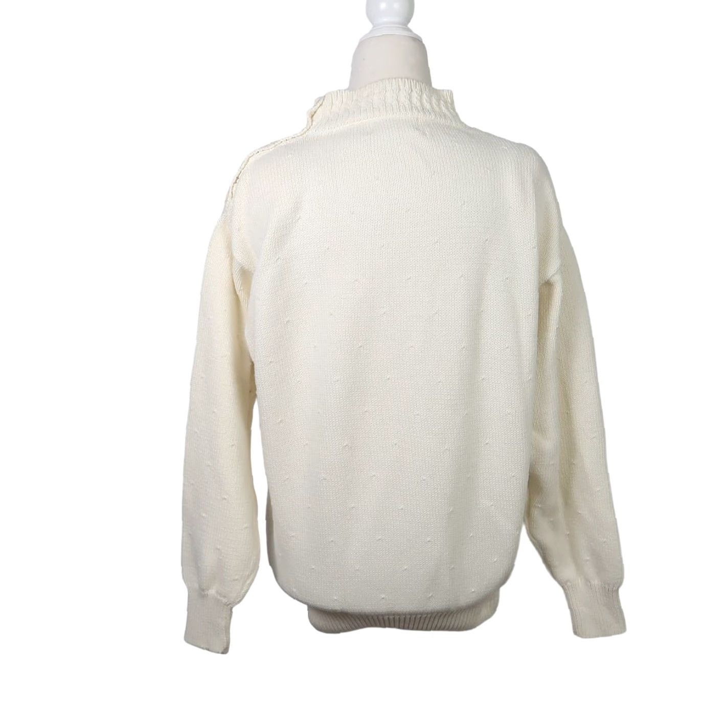 Vintage VINTAGE 80s Cream Cotton Knit Embroidered Mockneck Sweater L Women Floral 90s Pullover Size L / US 10 / IT 46 - 5 Thumbnail