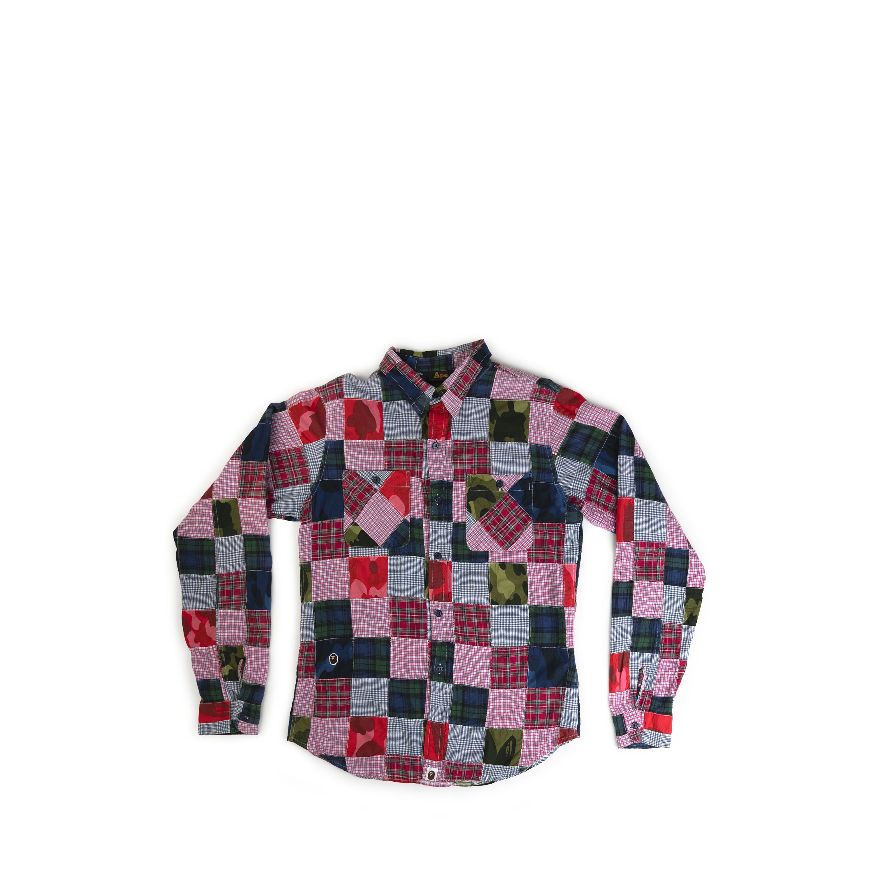 Bape × Nigo Vintage 1990's Bape Camo Plaid Patchwork Button Up Shirt Size US L / EU 52-54 / 3 - 1 Thumbnail