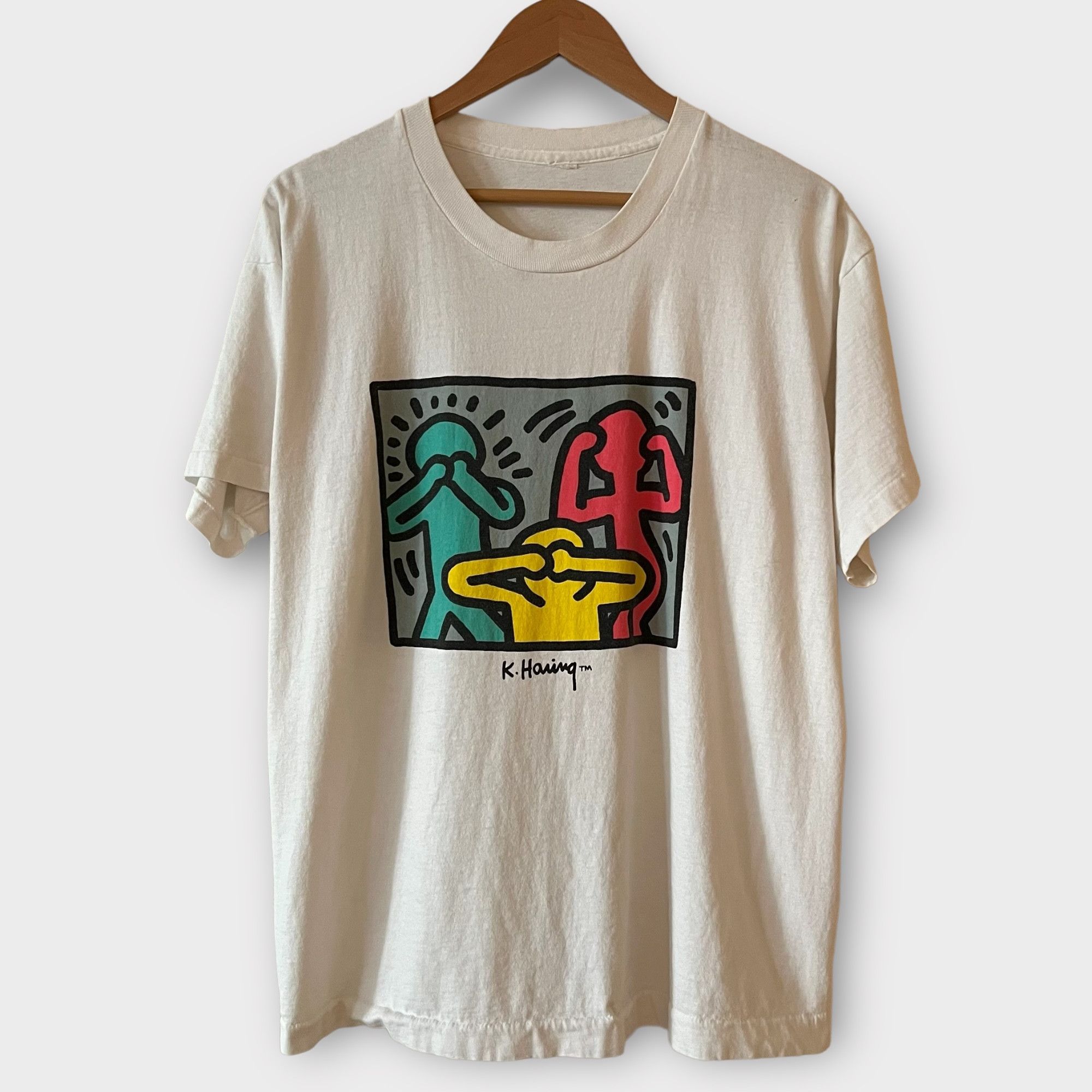 Vintage 1990s Keith Haring Vinage Art Tee Shirt 90s Size US XL / EU 56 / 4 - 1 Thumbnail