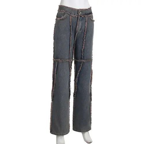 Jean Vintage Tassel Fur Trim Patchwork Jeans Size 27" / US 4 / IT 40 - 2 Thumbnail
