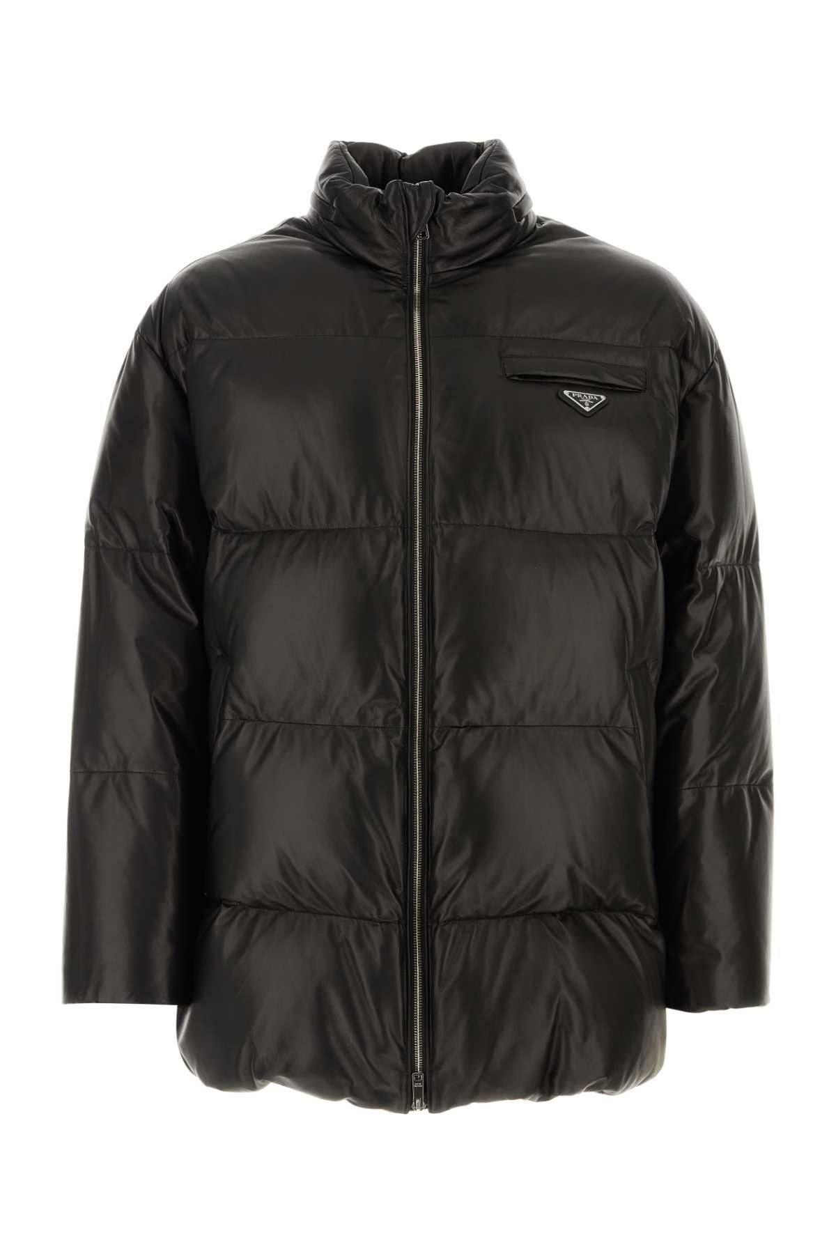 image of Prada Black Nappa Leather Down Jacket, Men's (Size Small)