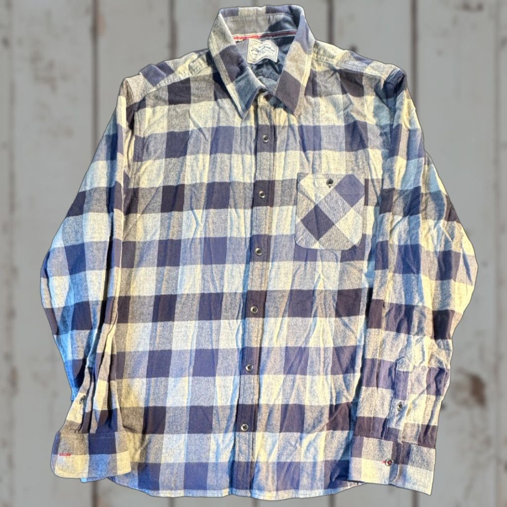 Flag & Anthem VINTAGE Flag & Anthem Long Sleeve Button Up Men's XL Blue Plaid Flannel Cotton Shirt Size US XL / EU 56 / 4 - 1 Thumbnail