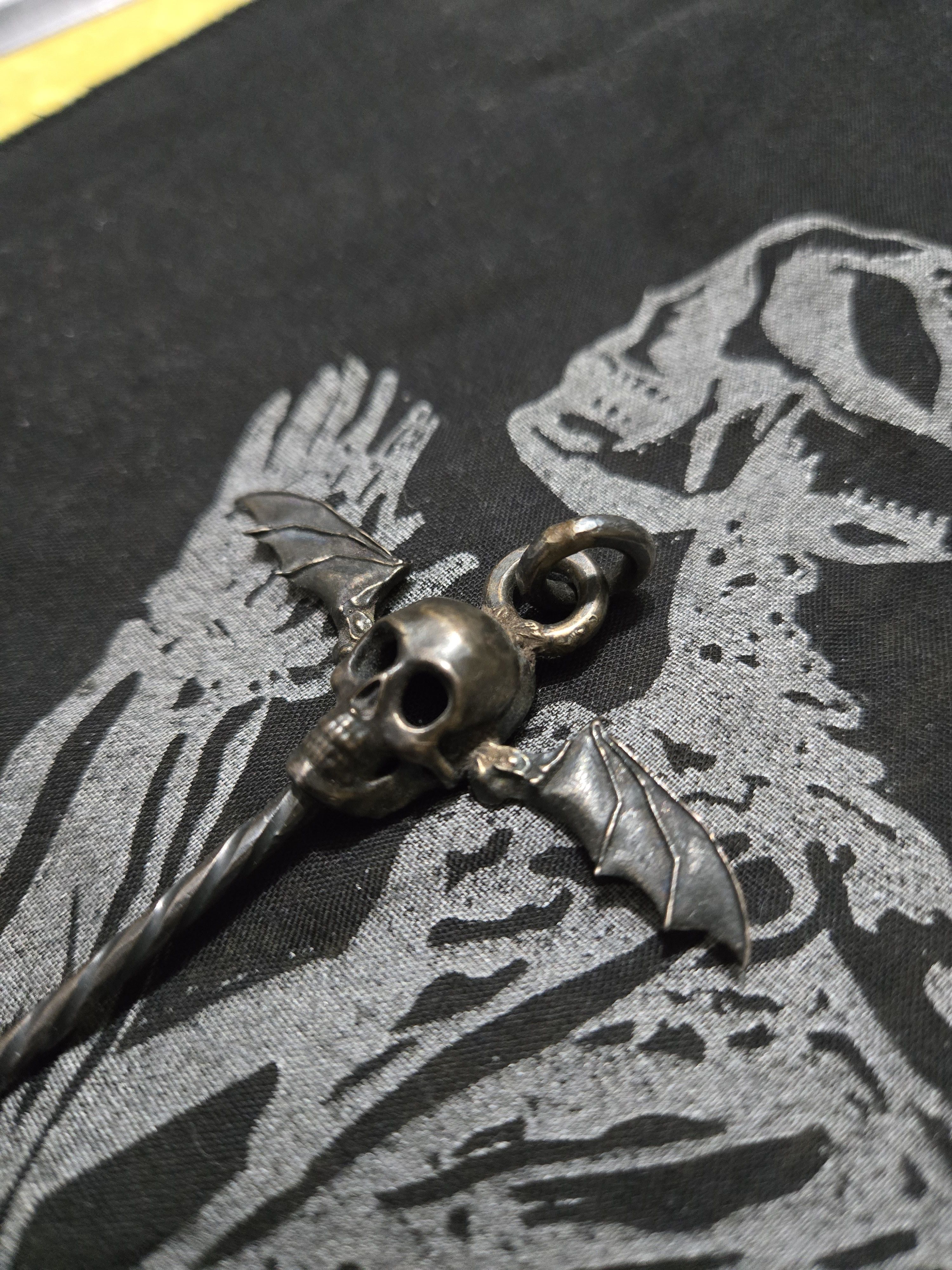 Sterling Silver Sterling silver bat winged skull spoon pendant Size ONE SIZE - 2 Thumbnail