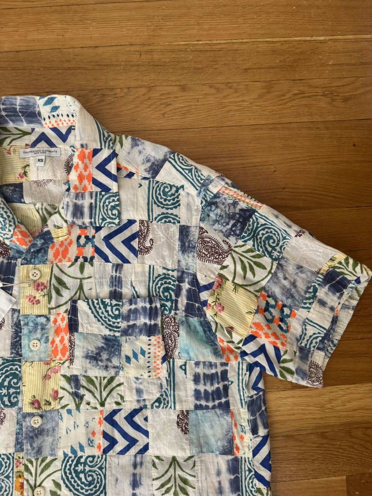 Engineered Garments Engineered Garments White Blue Patchwork Ethno Print Camp Size US XS / EU 42 / 0 - 8 Thumbnail
