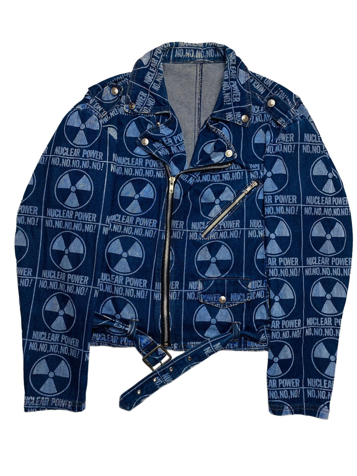 image of 1990S Shin & Company - Printed Nuclear Biker Jacket in Blue, Men's (Size Medium)