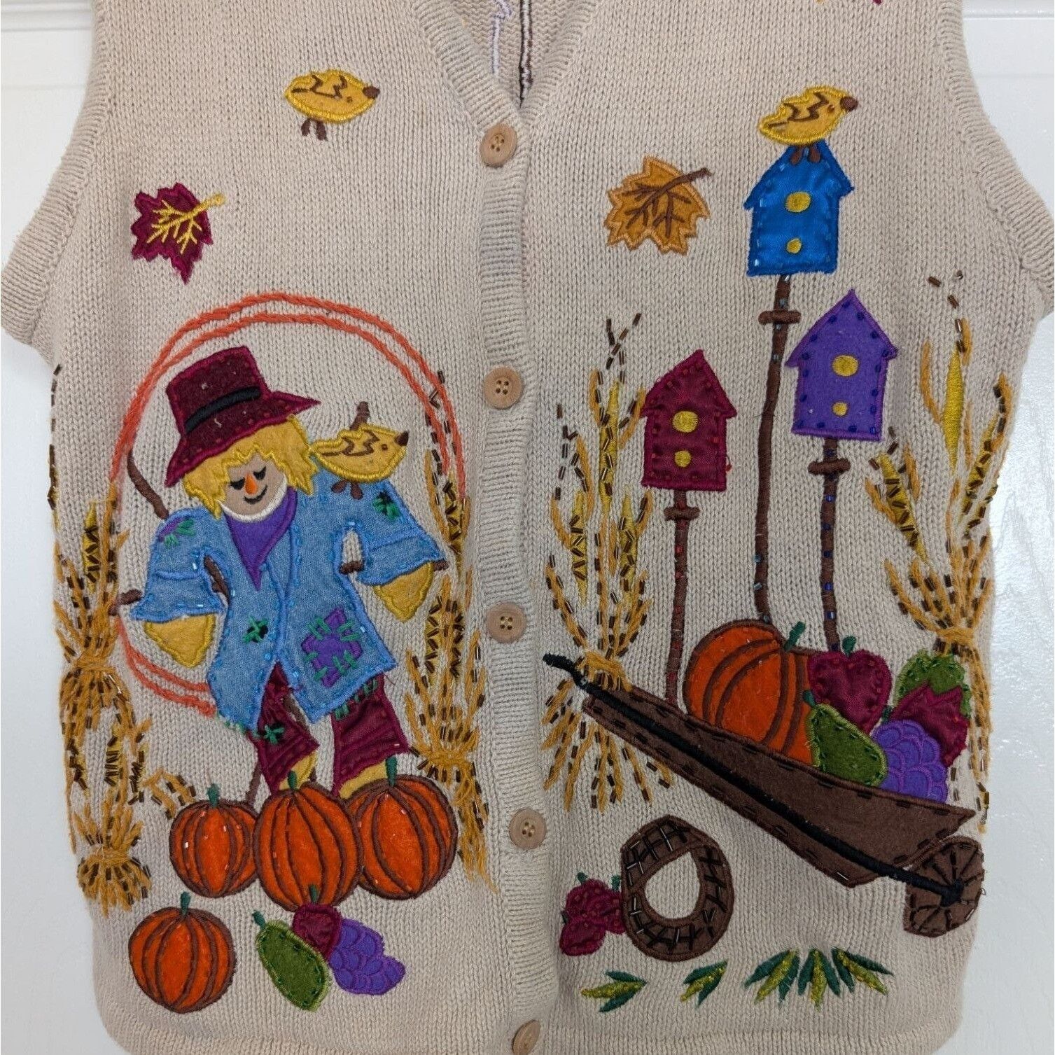 Designer Vintage Fall Scarecrow Sweater Vest Womens Size Small Beige Size S / US 4 / IT 40 - 3 Thumbnail