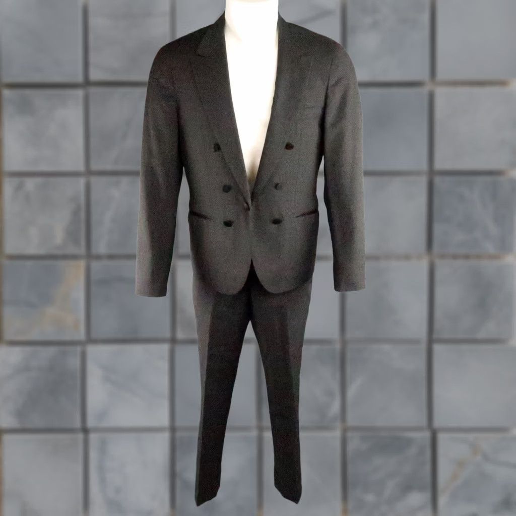 Lanvin LANVIN Size 40 Charcoal Wool Peak Lapel Suit Mens Charcoal Wool Solid Peacoat Style Jacket/Coat Moon 40 Inseam 29 Size 40R - 1 Thumbnail