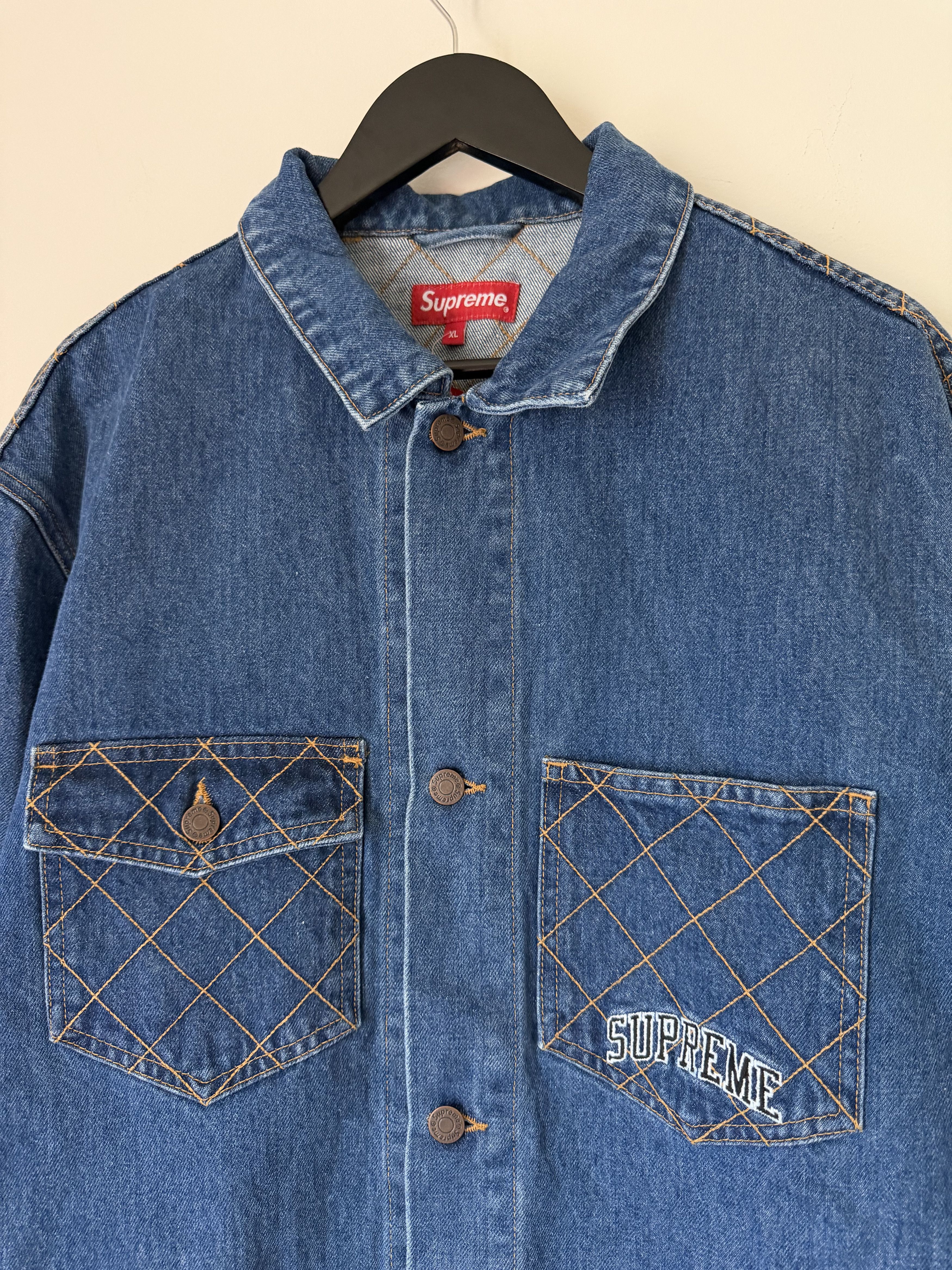 Supreme Supreme Diamond Stitch Denim Chore Coat in Washed Blue Size US XL / EU 56 / 4 - 2 Thumbnail