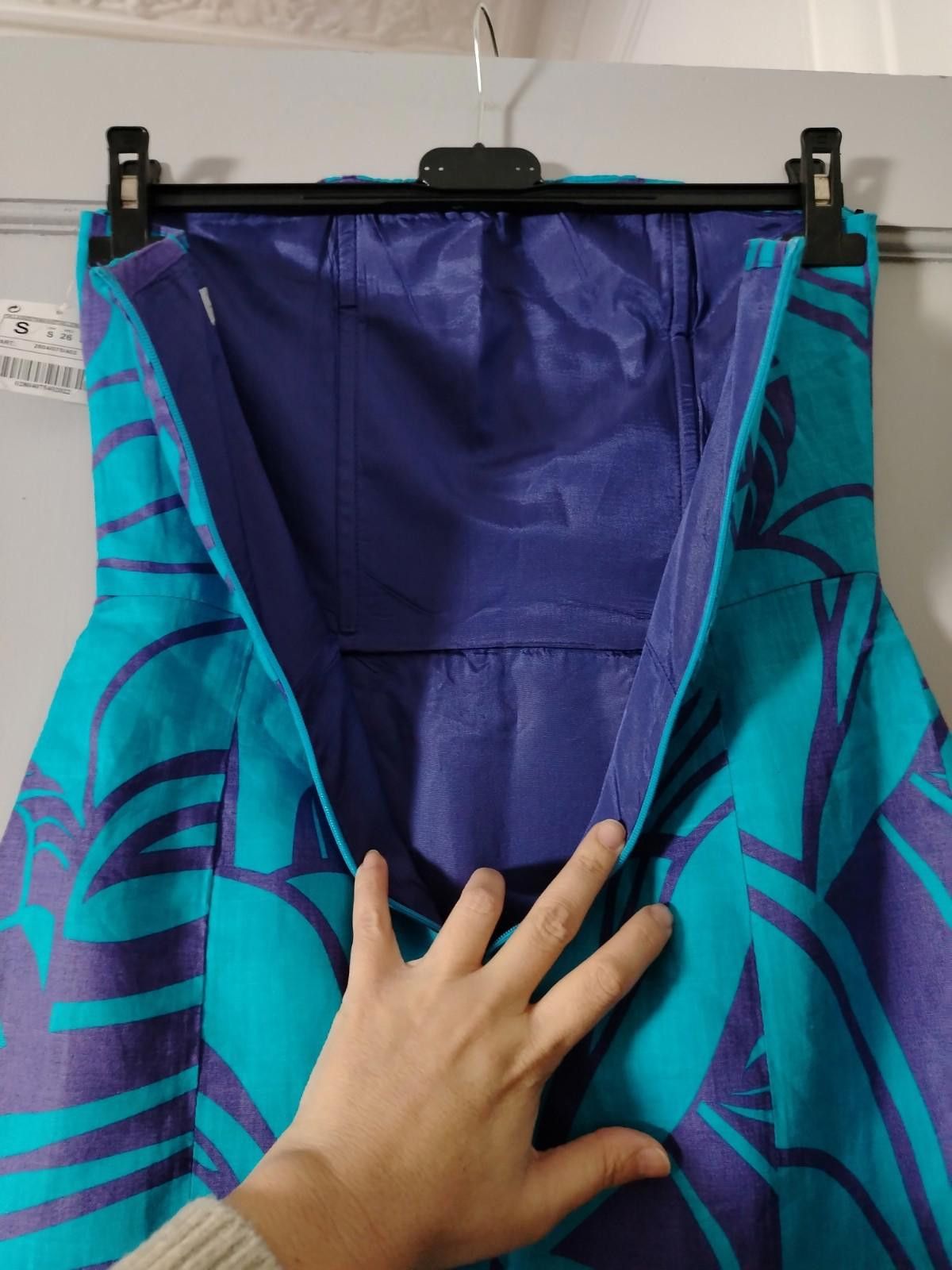 Zara Zara Basic Strapless Mini Dress Teal Purple Abstract Print Size S / US 4 / IT 40 - 5 Thumbnail