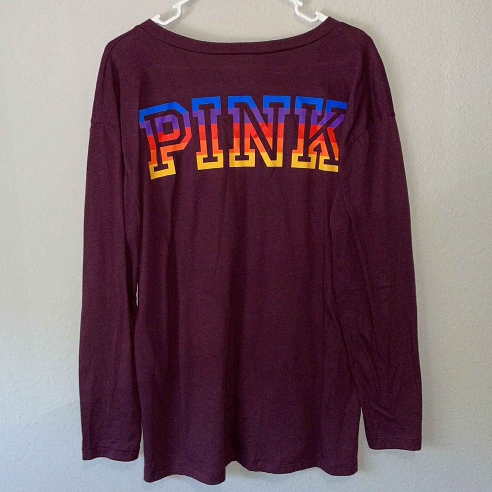 Pink VS PINK Burgundy Long Sleeve M Oversized Logo V Neck Casual Size M / US 6-8 / IT 42-44 - 3 Thumbnail