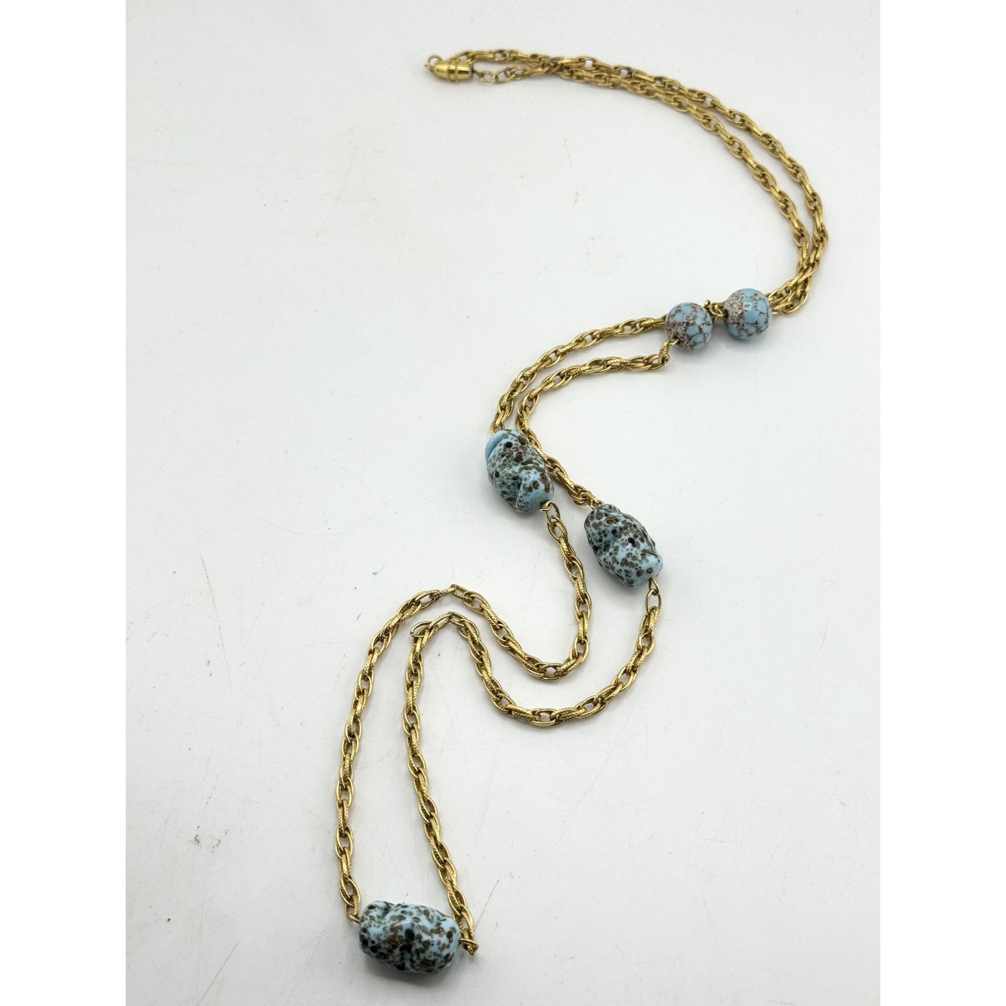 Vintage Vintage blue art glass beaded chain necklace Size ONE SIZE - 2 Thumbnail