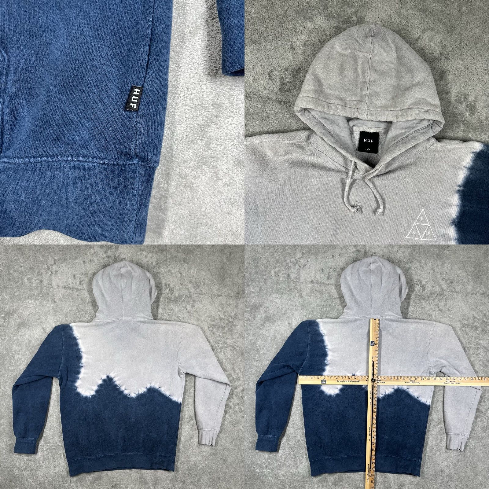 Huf HUF Worldwide Hoodie Mens Medium Tie Dye Navy Blue Gray Pullover Sweatshirt Long Sleeve Hooded Pockets Embroidered Logo Multicolor California? Size US M / EU 48-50 / 2 - 8 Thumbnail