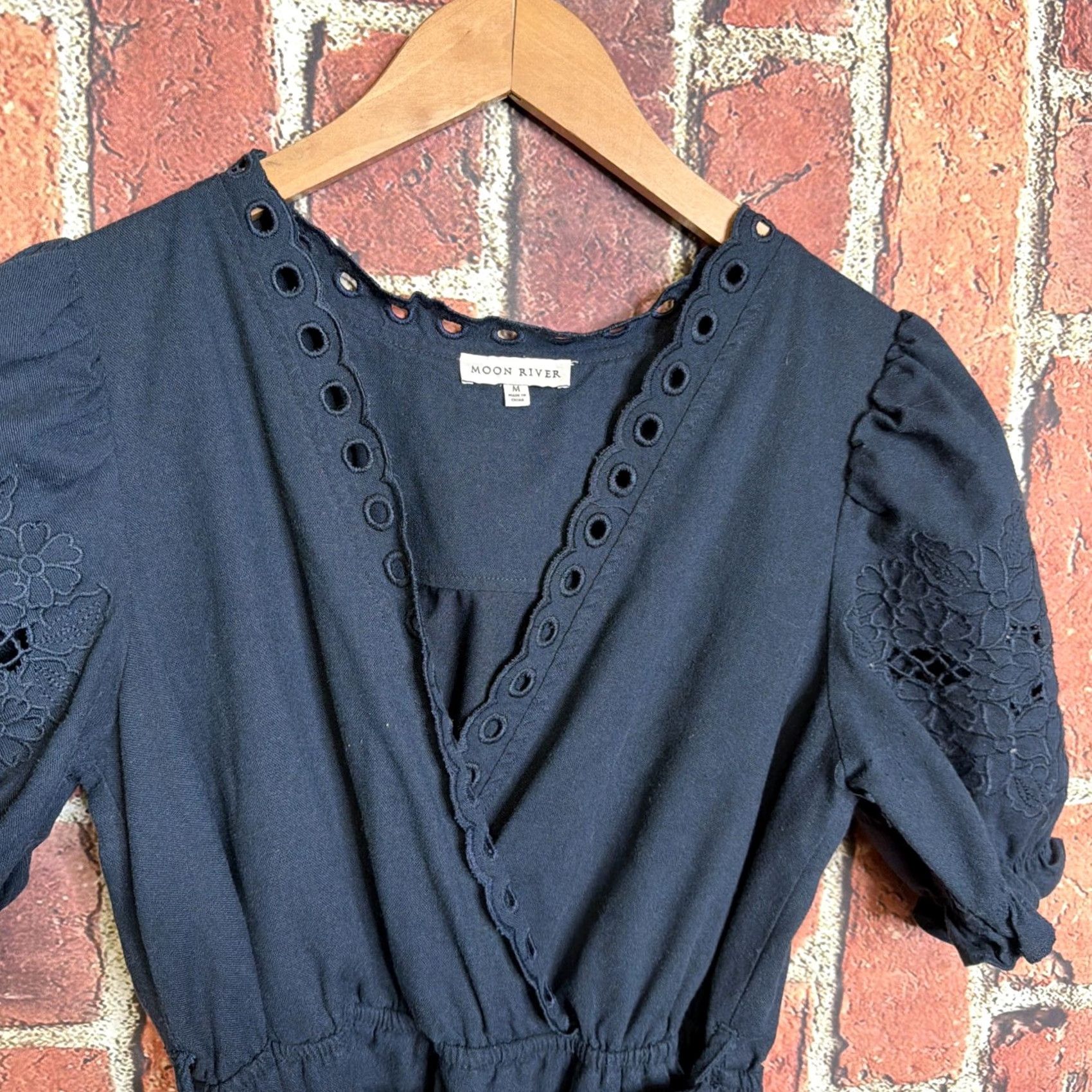 Vintage Moon River Maxi Sundress Womens Medium Linen Blend Navy Blue Floral Lined Lightweight Straps Viscose Linen Polyester Blue Spring Summer Casual Dress Size M / US 6-8 / IT 42-44 - 2 Thumbnail