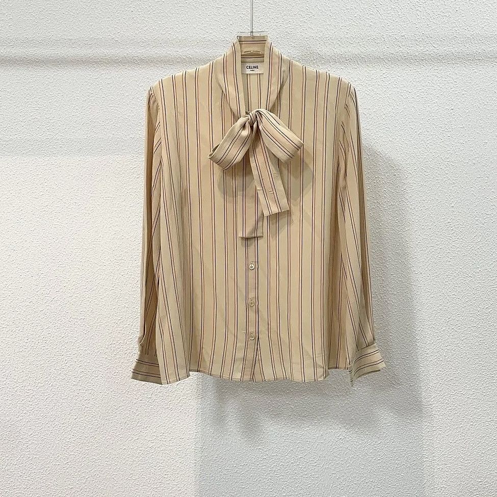 Celine Celine Striped Silk Tie Neck Blouse Size 40 Size M / US 6-8 / IT 42-44 - 1 Thumbnail