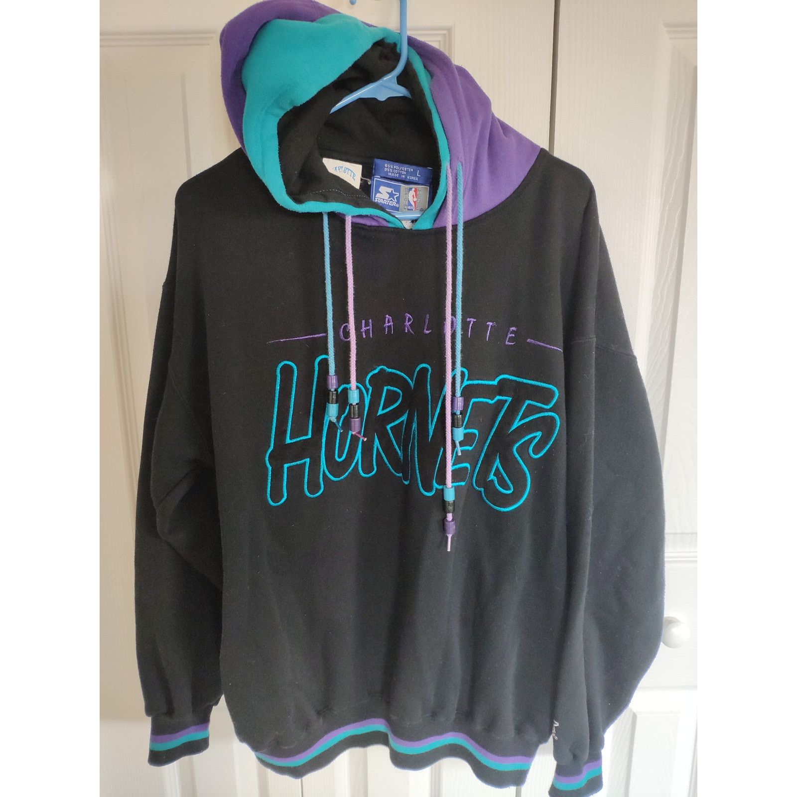 Starter 90s Starter Charlotte Hornets Double Hood Pullover LARGE Size US L / EU 52-54 / 3 - 1 Thumbnail