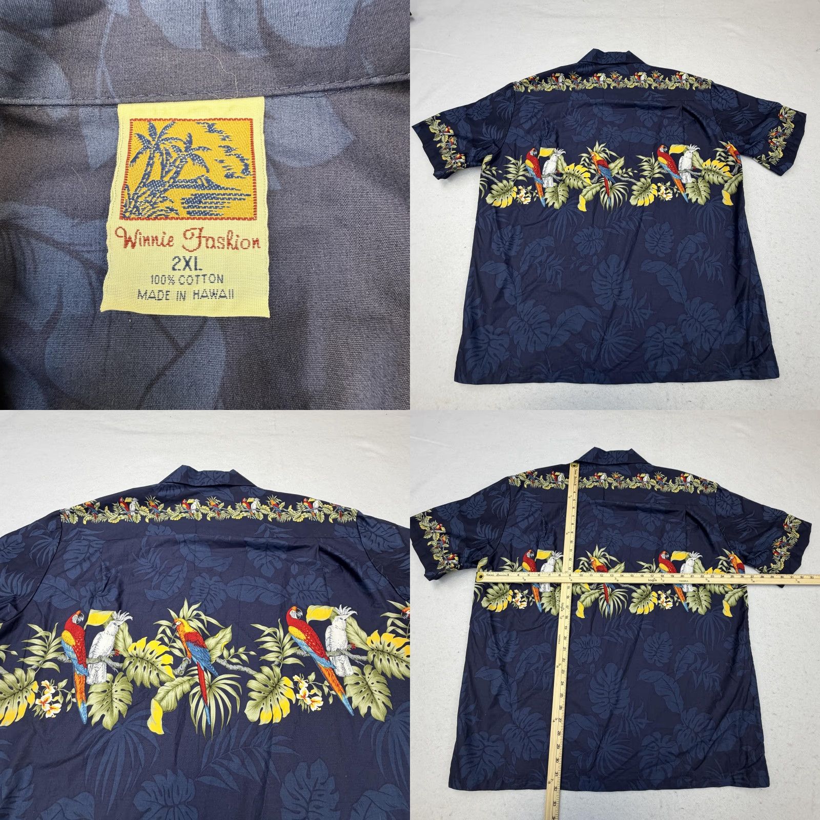 Vintage Winnie Fashion Shirt Mens 2XL Blue Parrot Hawaiian Short Sleeve Button-Up Graphic Print Size US XXL / EU 58 / 5 - 8 Thumbnail