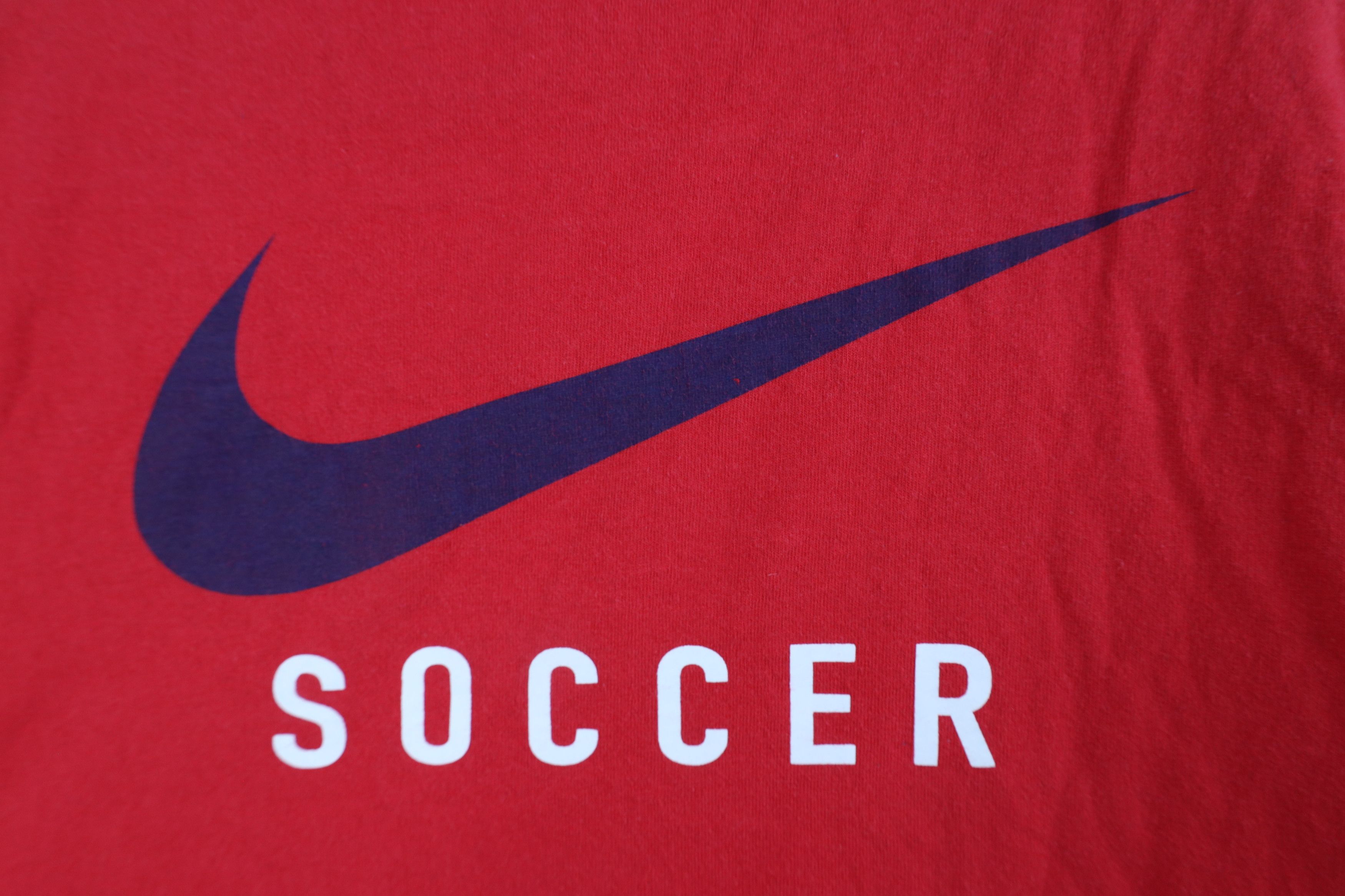 Nike × Vintage Vintage 90s Nike Soccer Coaches Big Swoosh T-Shirt Red Size US XL / EU 56 / 4 - 6 Thumbnail