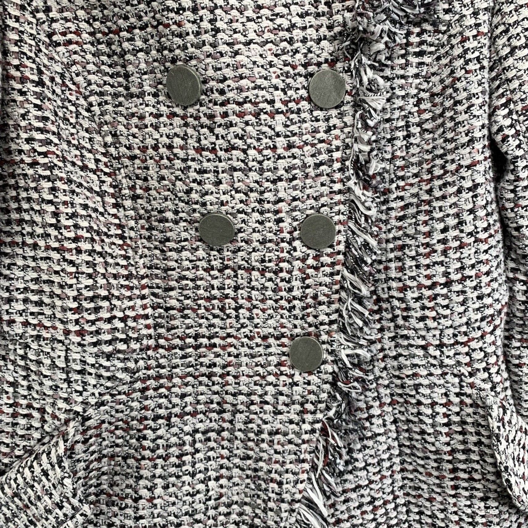 NIC+ZOE NIC+ZOE Women's Tweed Jacket Short Sleeve Fringe Button Fall Winter Casual Business Women's Small Black Grey White Size S / US 4 / IT 40 - 7 Thumbnail