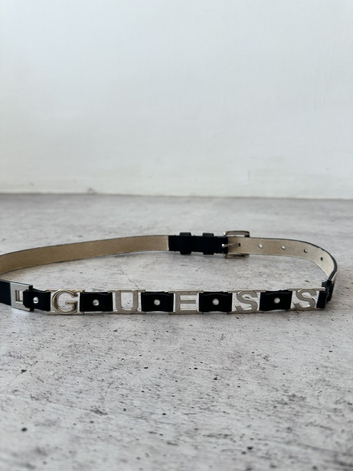Guess Guess Black Faux Leather Belt Silver “GUESS” Buckle Size ONE SIZE - 9 Thumbnail