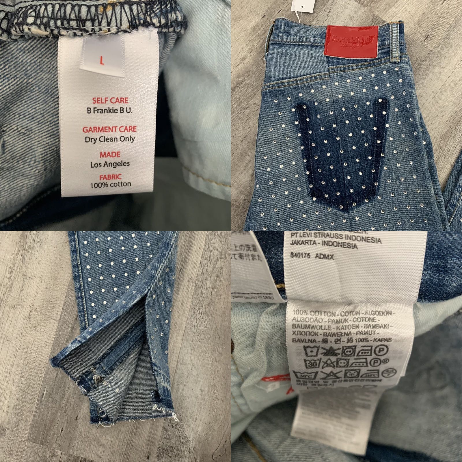 Vintage VINTAGE Frankie B Jeans 34x32 Sz L Studded Crystal Straight Button Fly Released Hem 395 Size 24" / US 00 / IT 34 - 8 Thumbnail
