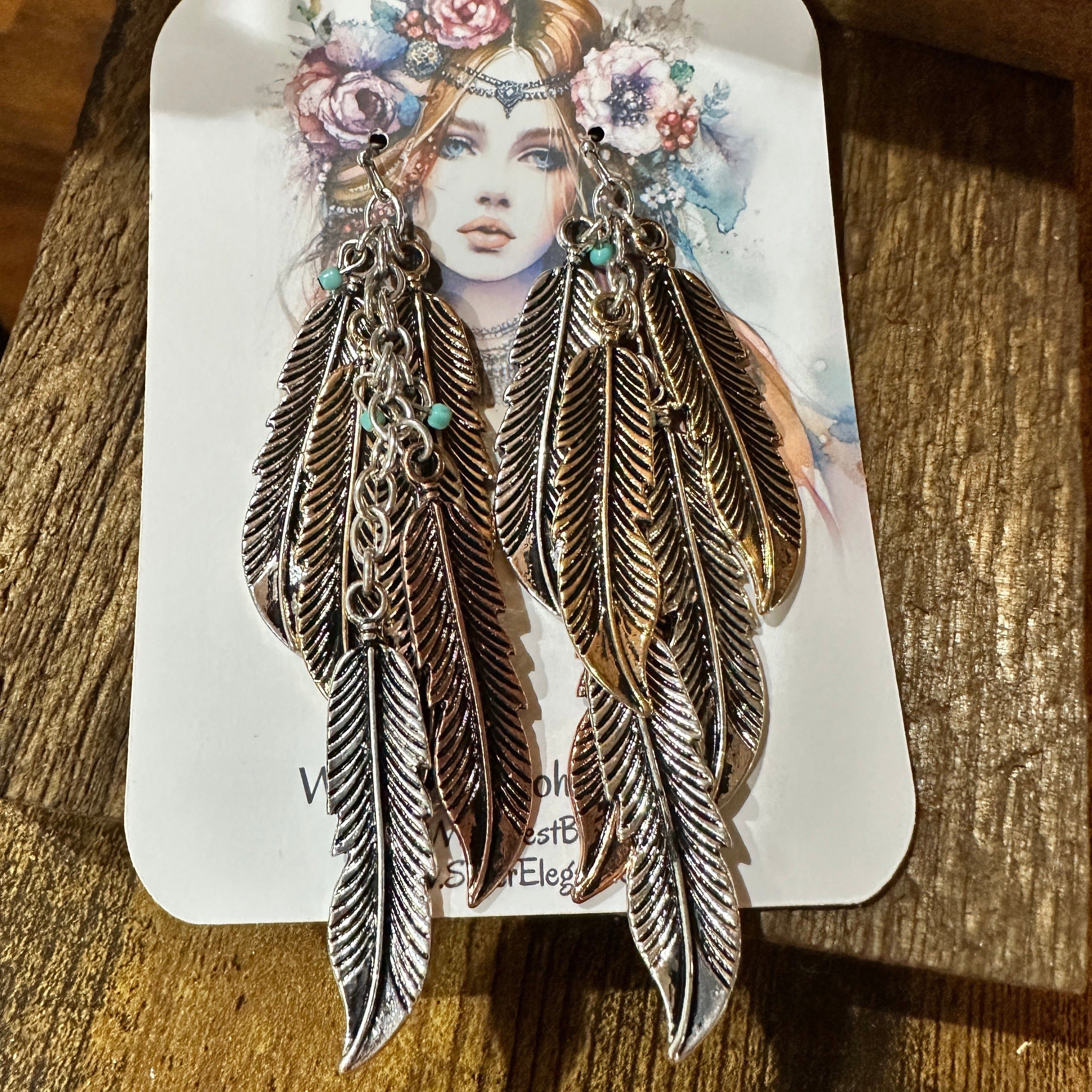 Other Tricolor Feather Charm Boho Metal Earrings Size ONE SIZE - 1 Thumbnail