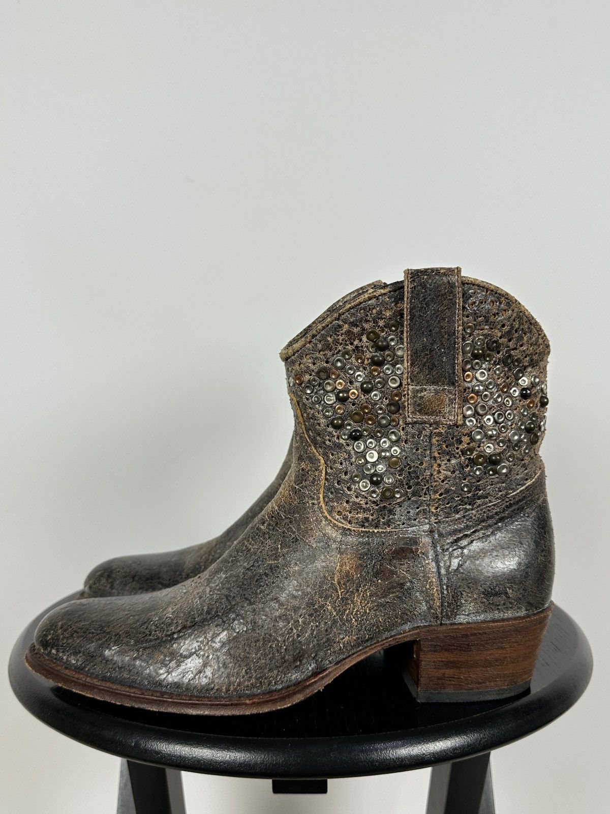 Sendra Sendra 8602 Brown Leather Studded Cowboy Biker Ankle Boots Size US 7.5 / IT 37.5 - 4 Thumbnail