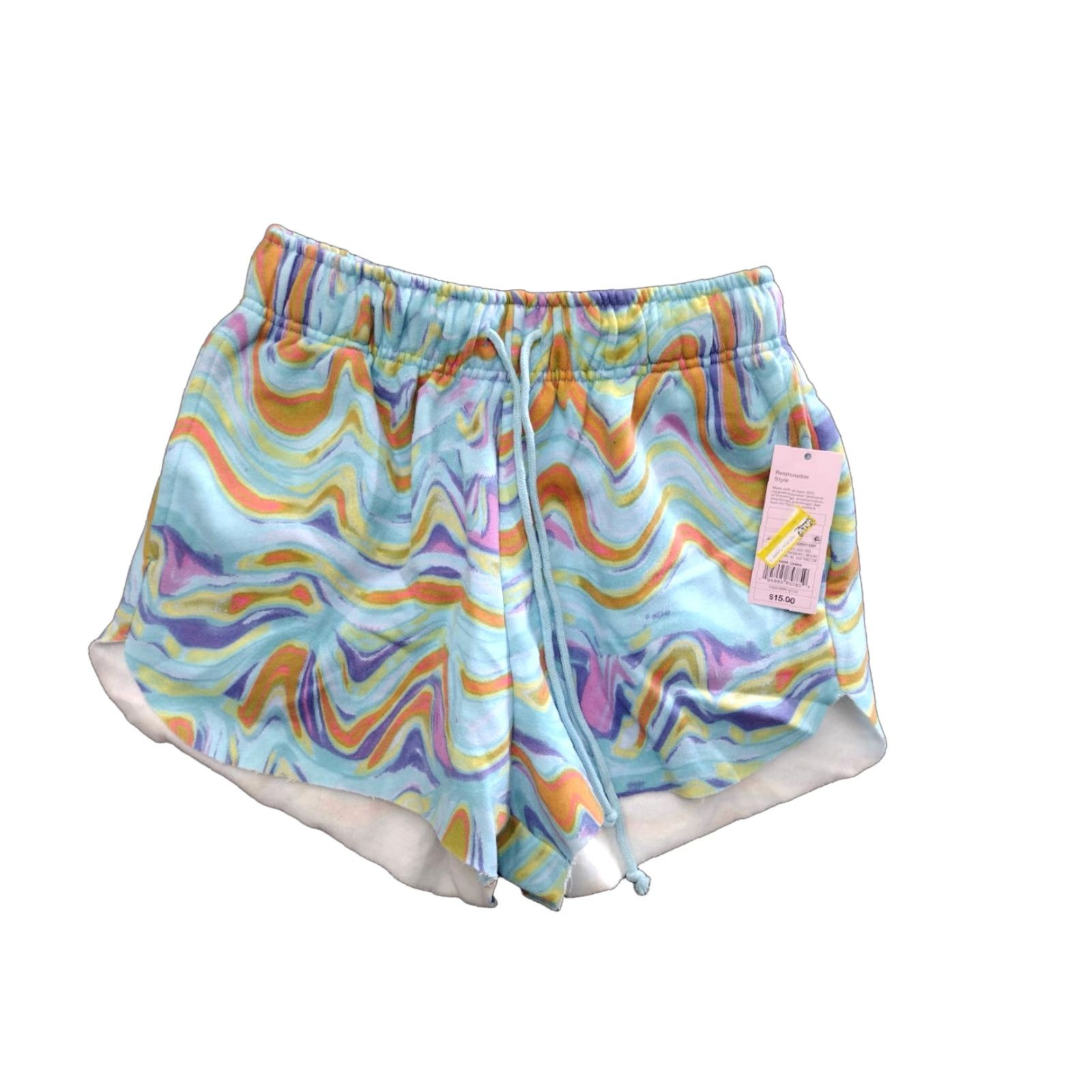 Vintage VINTAGE Wild Fable High-Rise Dolphin Shorts Aqua Swirl Women's S Aqua Swirl 80s 2.0 Inseam Drawstring Athletic Sweat Walking Shorts Womens S/M? Size 28" / US 6 / IT 42 - 1 Thumbnail