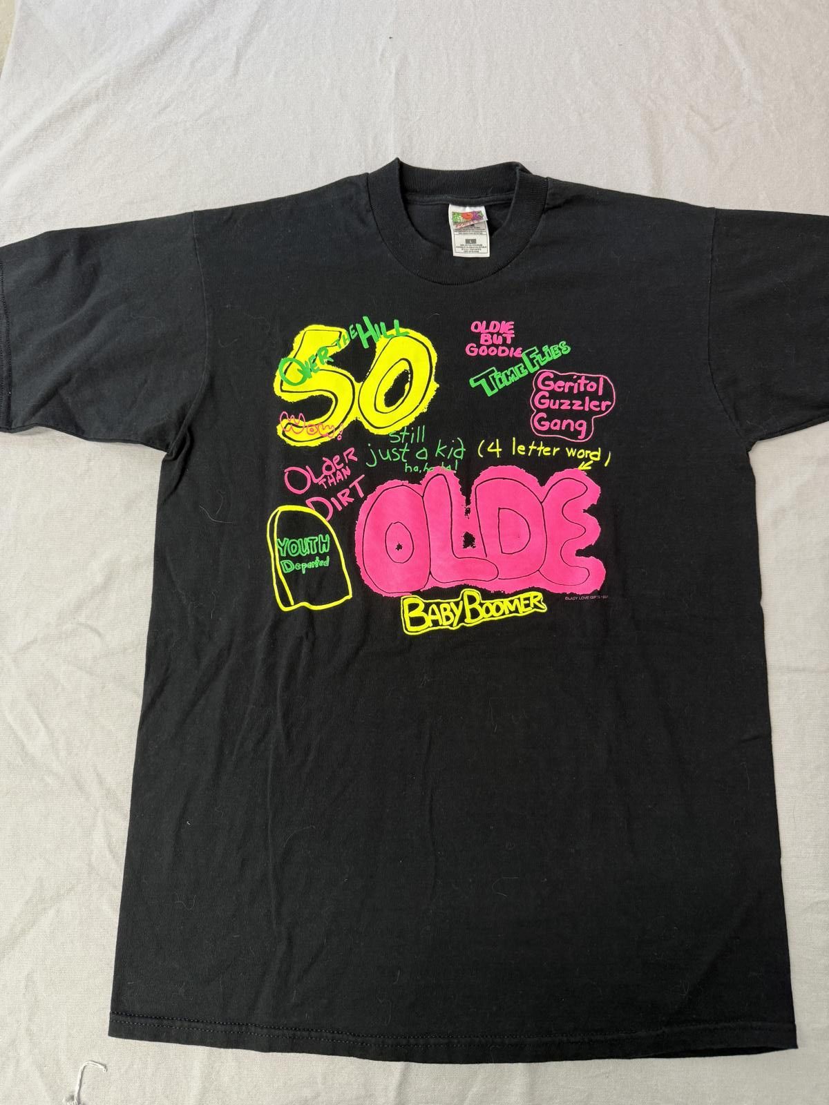 Fruit Of The Loom VTG Baby Boomer T-shirt Over the Hill 50th Birthday 1991 -L Size US L / EU 52-54 / 3 - 1 Thumbnail