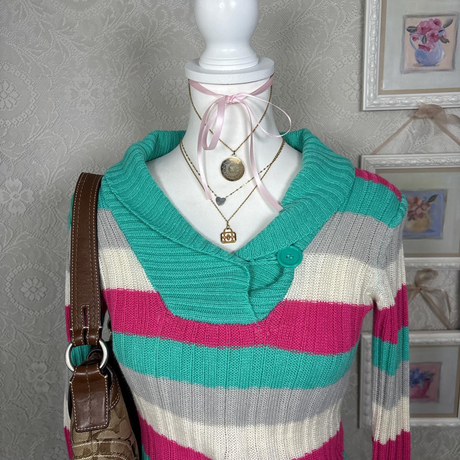 Other y2k striped 2000s fitted sweater Size S / US 4 / IT 40 - 4 Thumbnail