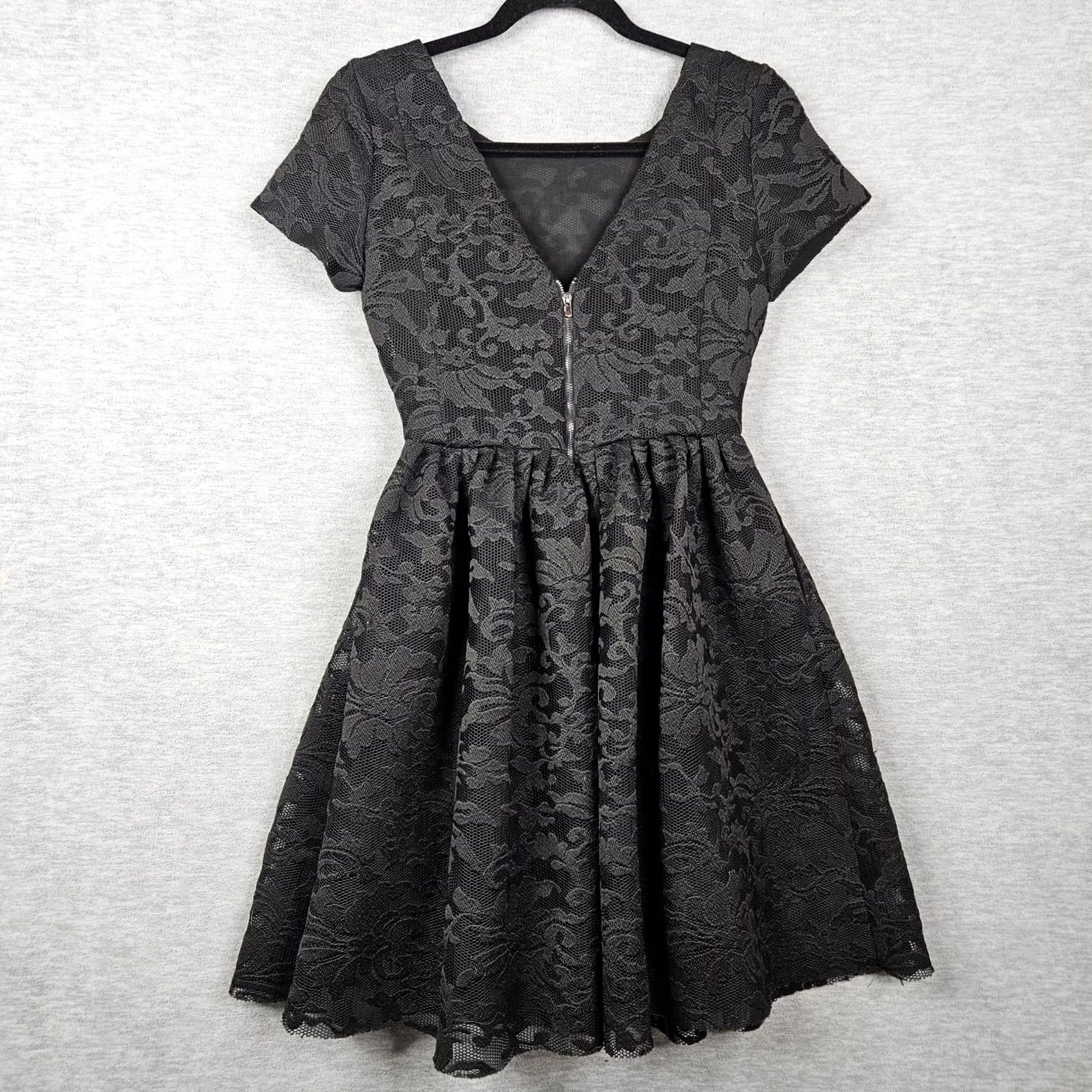 Maje Maje Dress Women Black Floral Lace V-Neck Short Sleeve A-Line Size 1 Mini Size XS / US 0-2 / IT 36-38 - 4 Thumbnail