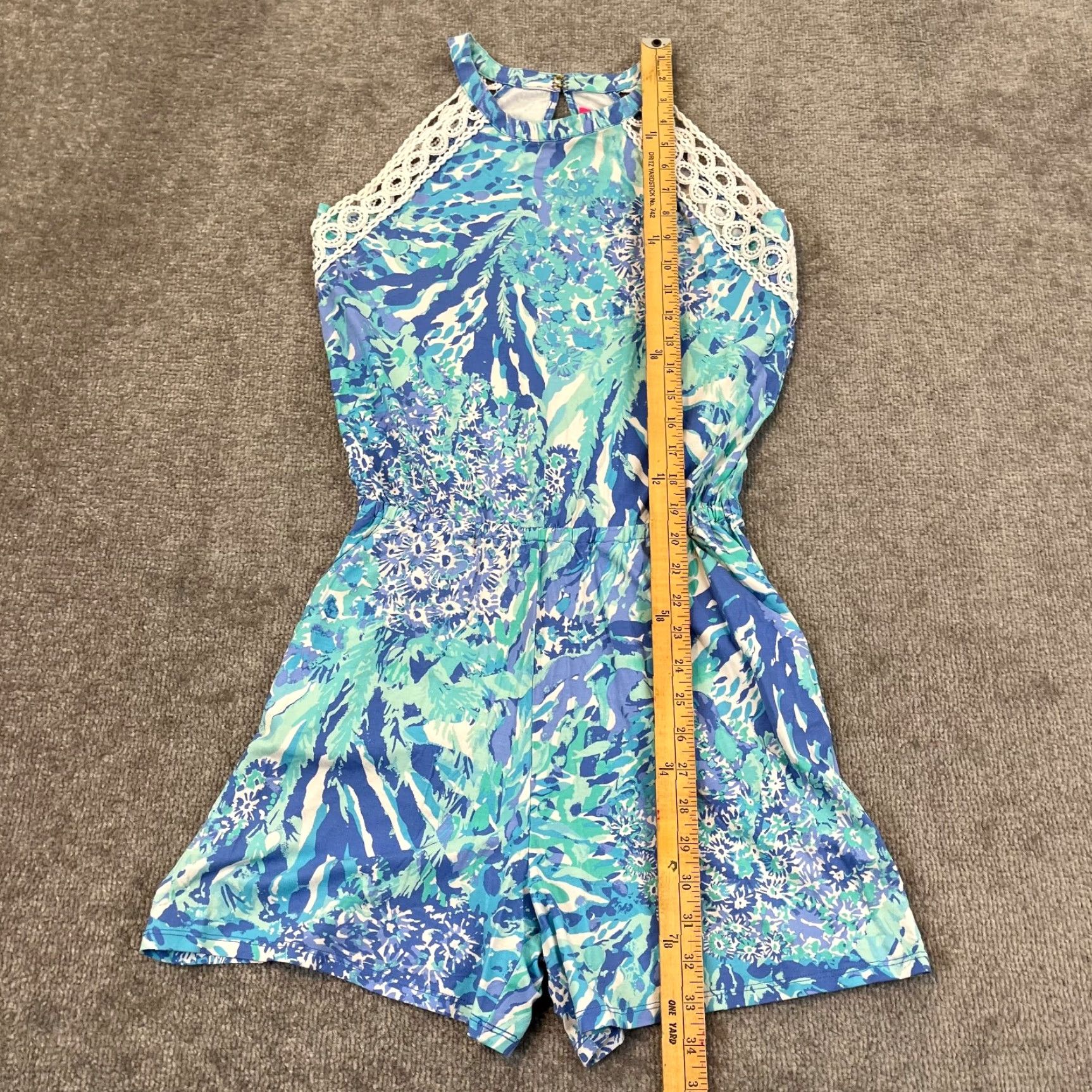Lilly Pulitzer Lilly Pulitzer Romper Womens XS Crew Neck Multicolor Floral Lace Elastic Waist Beach Tropical Sea To Shining Sea Coral Size 26" / US 2 / IT 38 - 3 Thumbnail