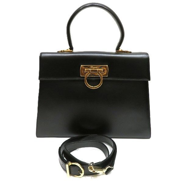 Salvatore Ferragamo Salvatore Ferragamo Gancini 2Way Bag Leather Shoulder Bag 212181 in Black, Women's