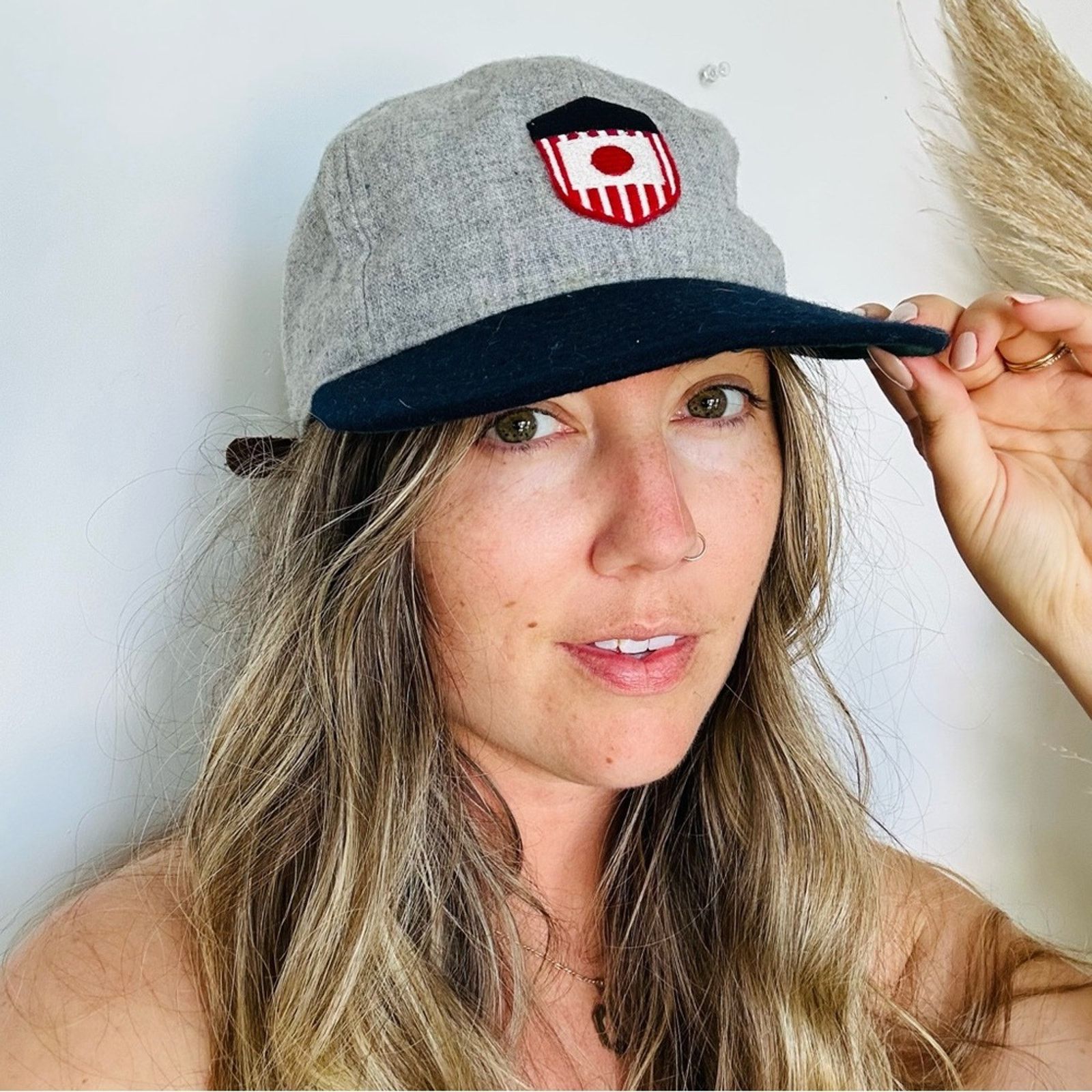 Ebbets Field Flannels EBBETS FIELD Grey Flannel Brown Leather Snapback Hat Cap Size ONE SIZE - 1 Thumbnail
