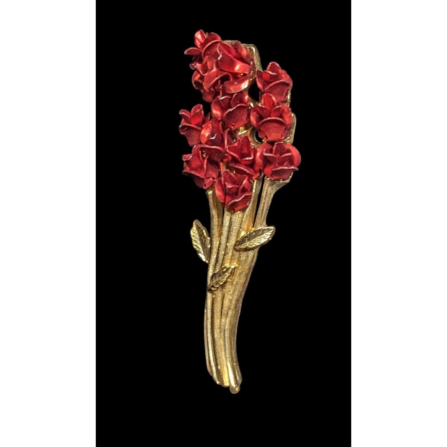 Other Vintage 90s Romantic DM Red Rose Bouquet Brooch Size ONE SIZE - 1 Thumbnail