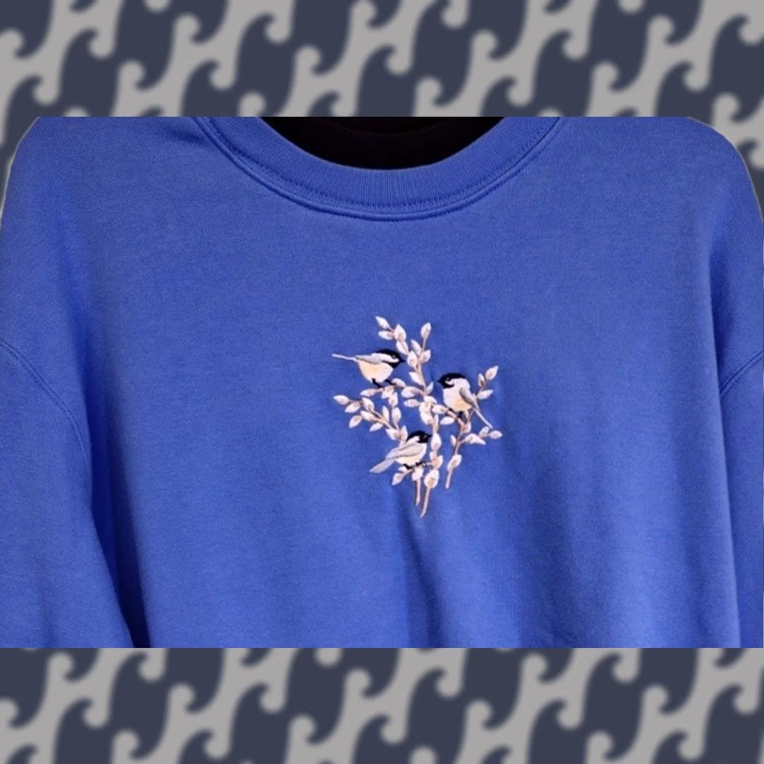 Vintage VINTAGE Morning Sun Graphic Print Crewneck Sweatshirt XL Adult Women Royal Blue 90s Heart Bird Stitch Pullover Long Sleeve Cotton Blend Size XL / US 12-14 / IT 48-50 - 1 Thumbnail
