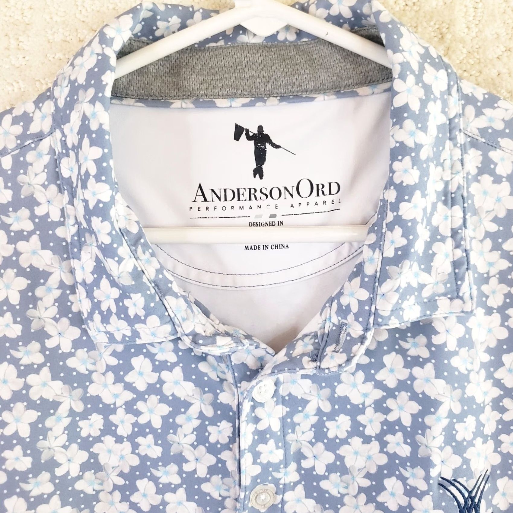Vintage Anderson Ord Performance Polo Golf Shirt Blue Pink Floral S Sleeve Men’s XL Gray/Blue Pink Floral Embroidered Logo Polo Shirt Men XL Size US XL / EU 56 / 4 - 4 Thumbnail