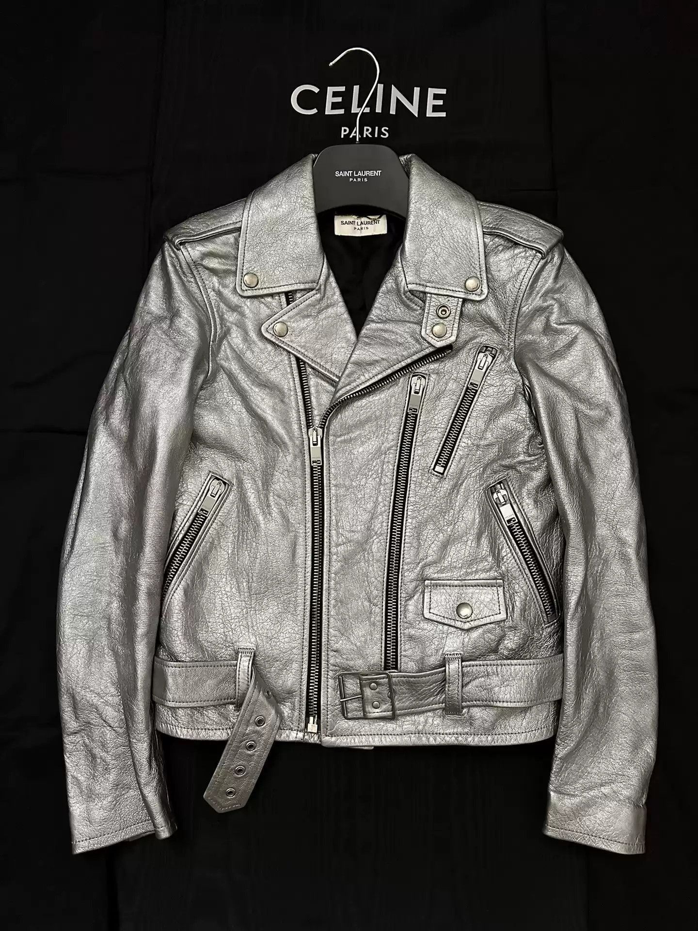 Saint Laurent Paris Saint Laurent Silver L17 Leather Jacket Size 38-2505 Size S / US 4 / IT 40 - 1 Thumbnail