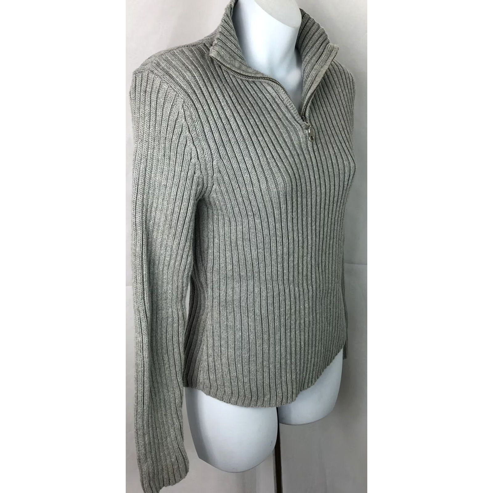 Vintage St Johns Bay Sweater S Gray Mock 1/2 Zipper Neck Ribbed Knit Cottage Capsule Size S / US 4 / IT 40 - 3 Thumbnail