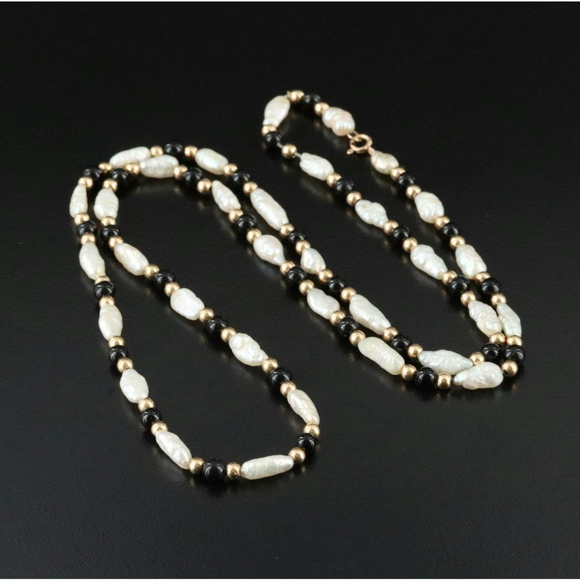 Jewelry 14K Pearl and Black Onyx Necklace Size ONE SIZE - 2 Thumbnail