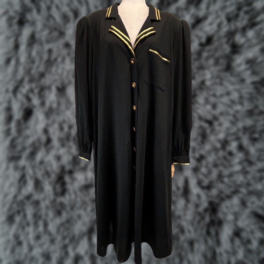 Nautica VINTAGE Chez California Midi Dress 24W Plus Black Nautical Front Button Shirt Dress Womens Size 4XL / US 24-26 - 1 Thumbnail