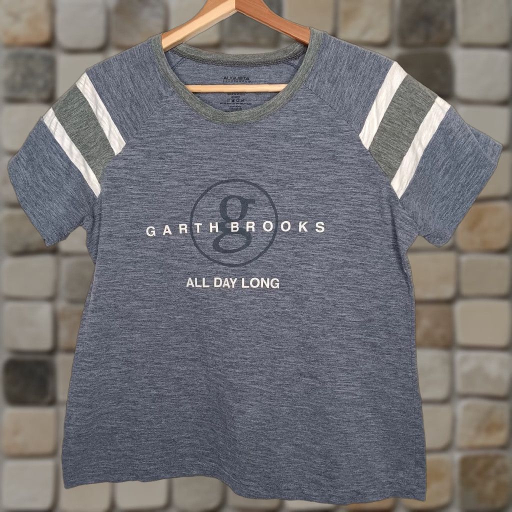 Vintage Garth Brooks All Day Long T-Shirt Augusta Women L Gray Blue Stripe Short Sleeve Round Neck Casual Pullover Country Music Shirt Size L / US 10 / IT 46 - 1 Thumbnail