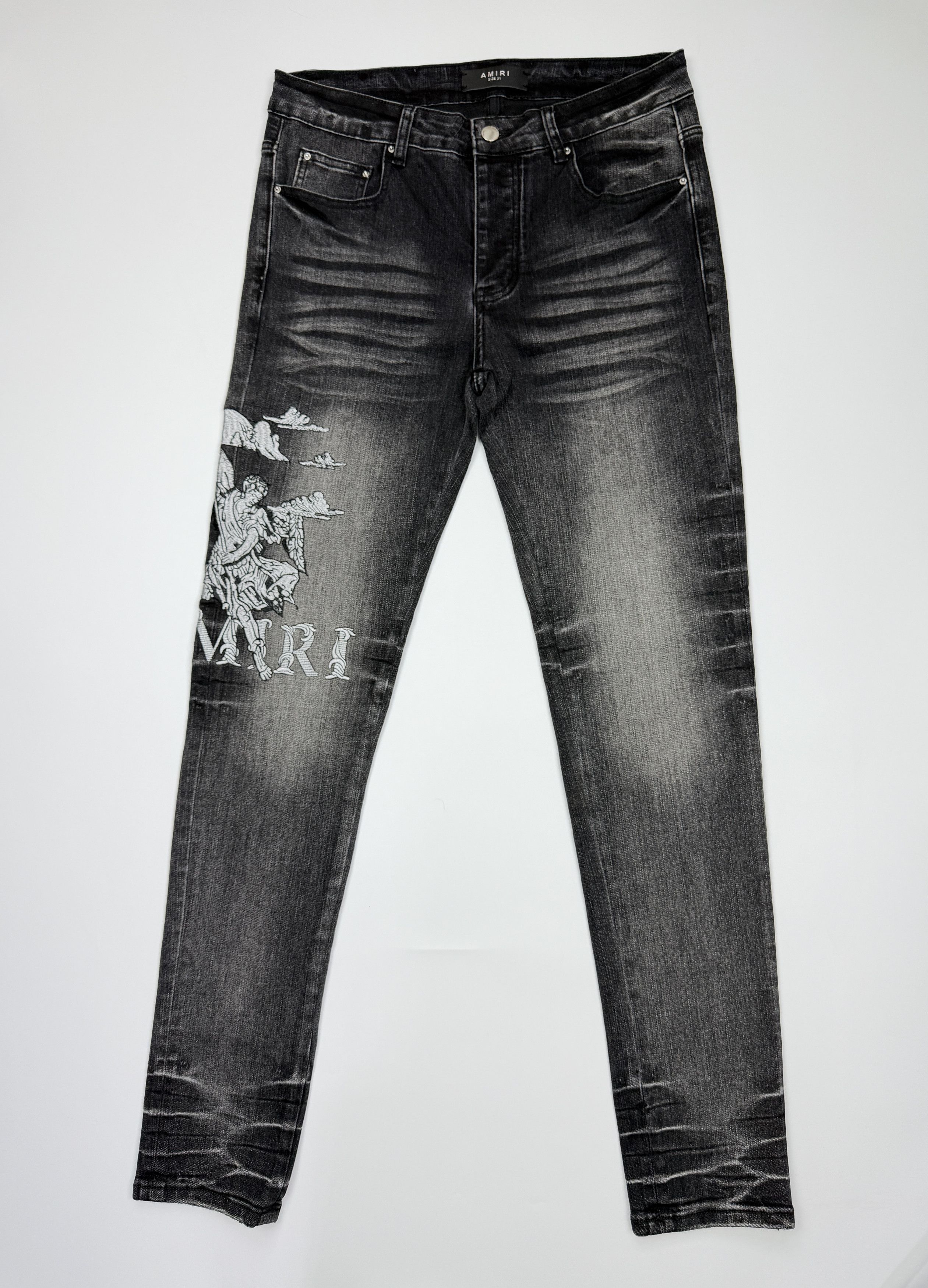 Amiri Style Embroidered Skinny Denim Pants