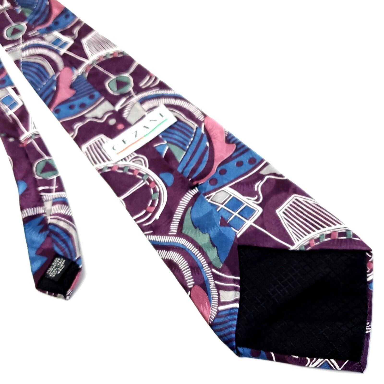 Designer Cezani Silk Tie Print Abstract Purple Wide Size ONE SIZE - 3 Thumbnail