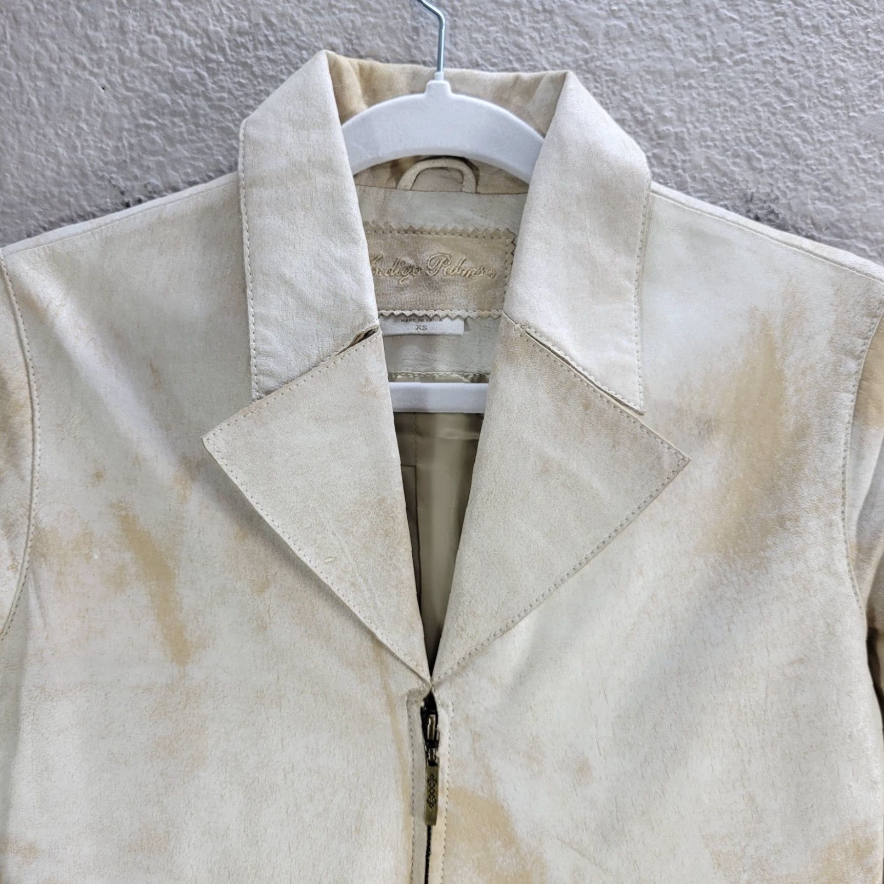 Vintage Indigo Palms Beige Distressed Zip Up Biker Leather Jacket Zipped Cuffs XS Womens Jacket Size XS / US 0-2 / IT 36-38 - 7 Thumbnail