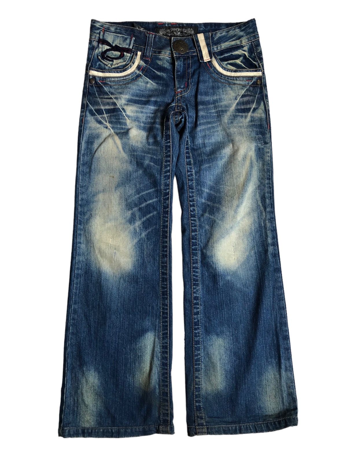 Japanese Brand Red Pepper wide leg flared blue wash denim pants Size US 32 / EU 48 - 1 Thumbnail