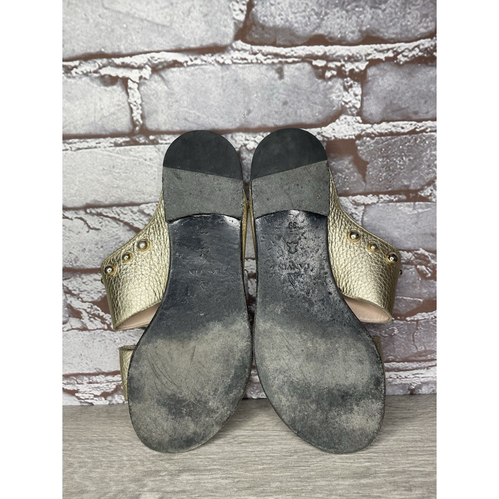 Lanvin Lanvin Gold Leather Straps Flats Slides Studded Sandals Wome Size US 8.5 / IT 38.5 - 23 Thumbnail