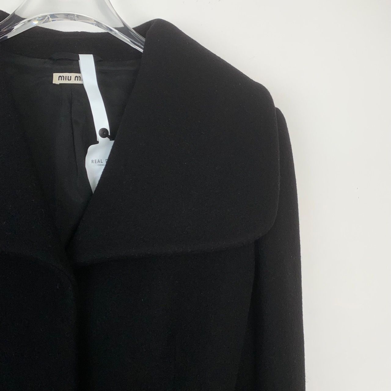 Miu Miu [MiuMiu] Notched Lapel Belted Black Coat 38/S Size S / US 4 / IT 40 - 5 Thumbnail