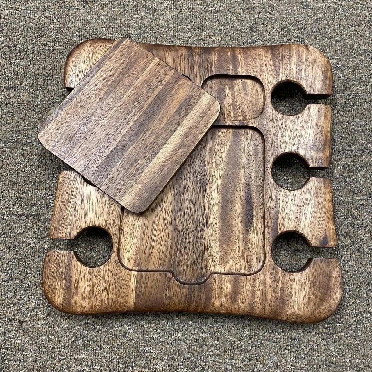Designer Wooden Wine Serving Tray - Glass Holder Size ONE SIZE - 3 Thumbnail