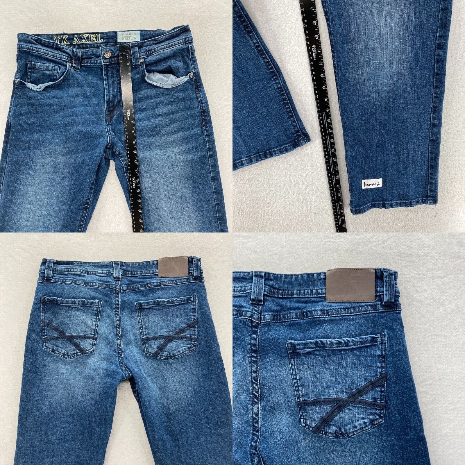 Denime TK Axel Jeans Mens 36x30 Slim Fit Dark Wash Blue Stretch Denim Bootcut Pants Size US 36 / EU 52 - 8 Thumbnail